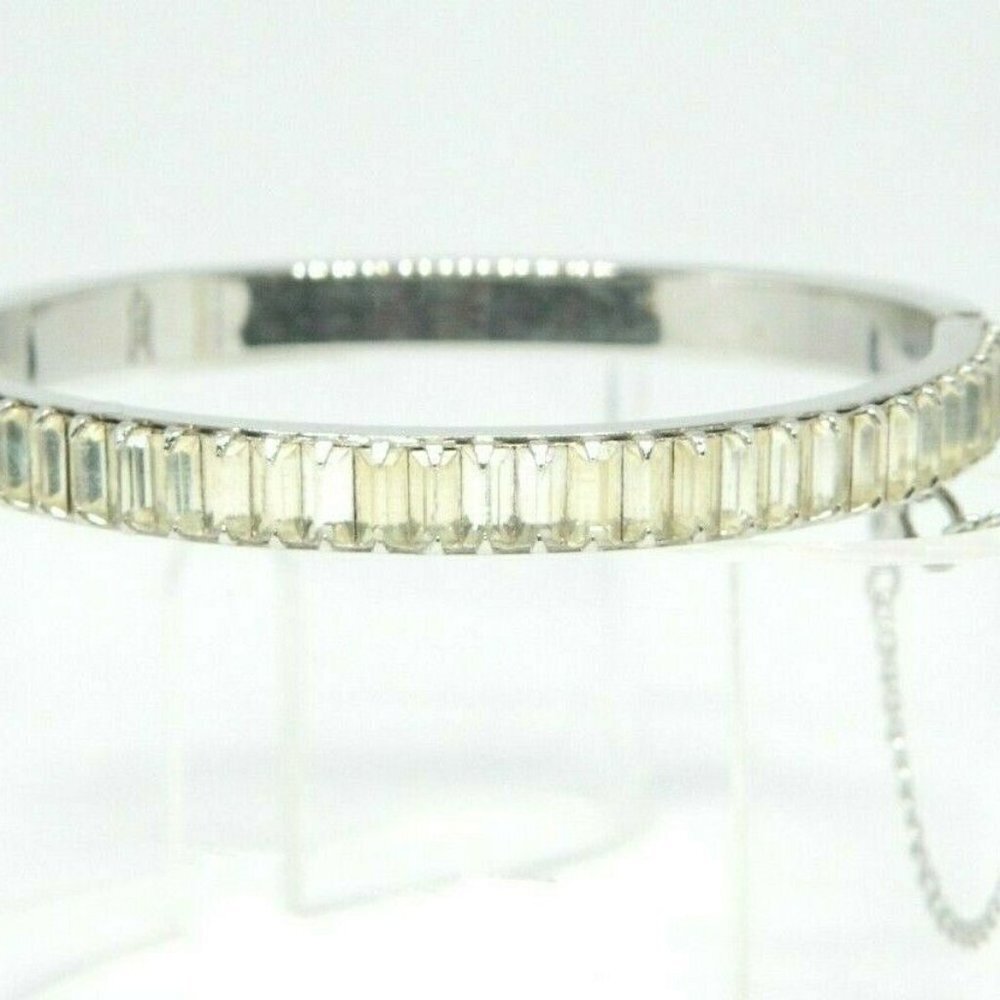 Clear Baguette Rhinestone Embellish Silver Tone